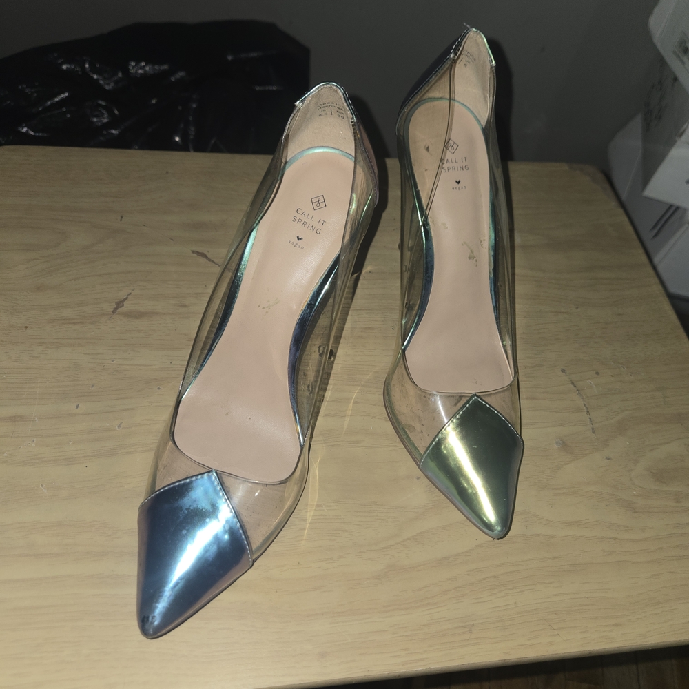 Call It Spring Iridescent Pointed-Toe Clear Pumps - Blue & Gold
